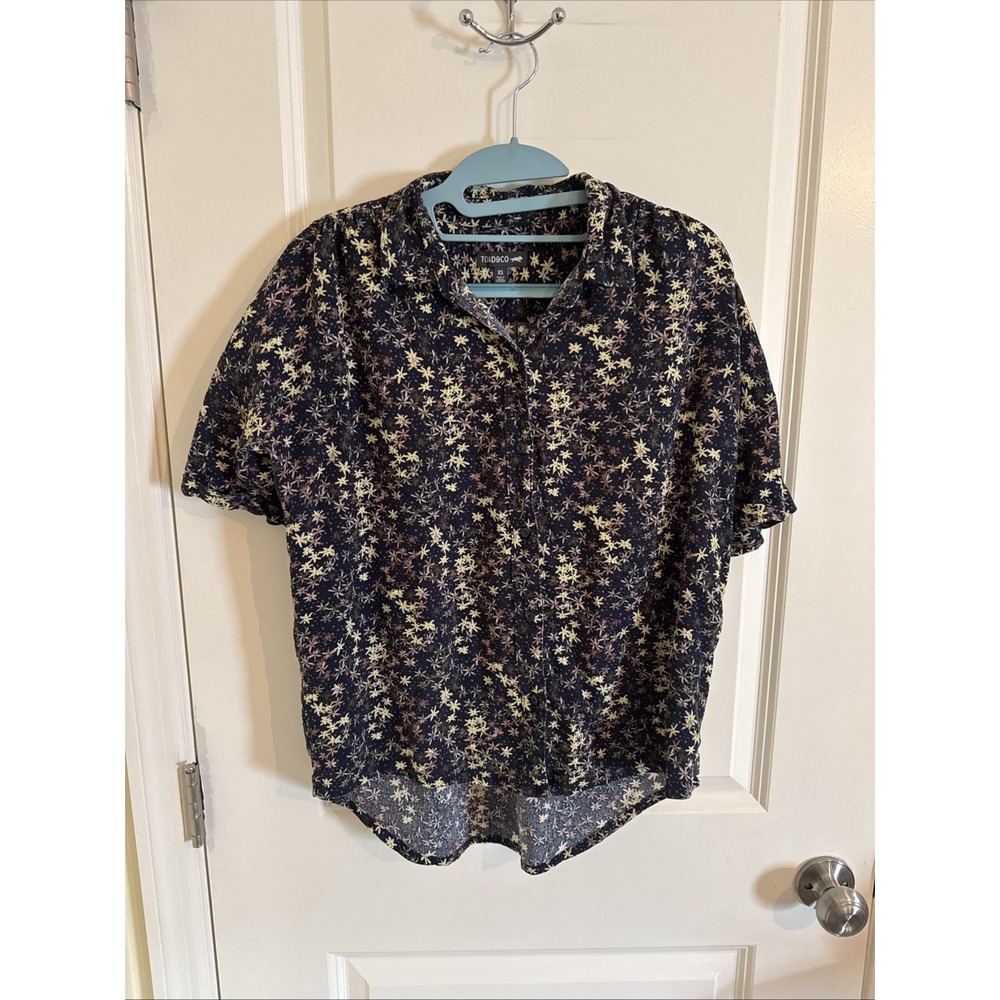 Toad&Co Manzana Button Up Short Sleeve Shirt Blue Floral  Women's Size XS